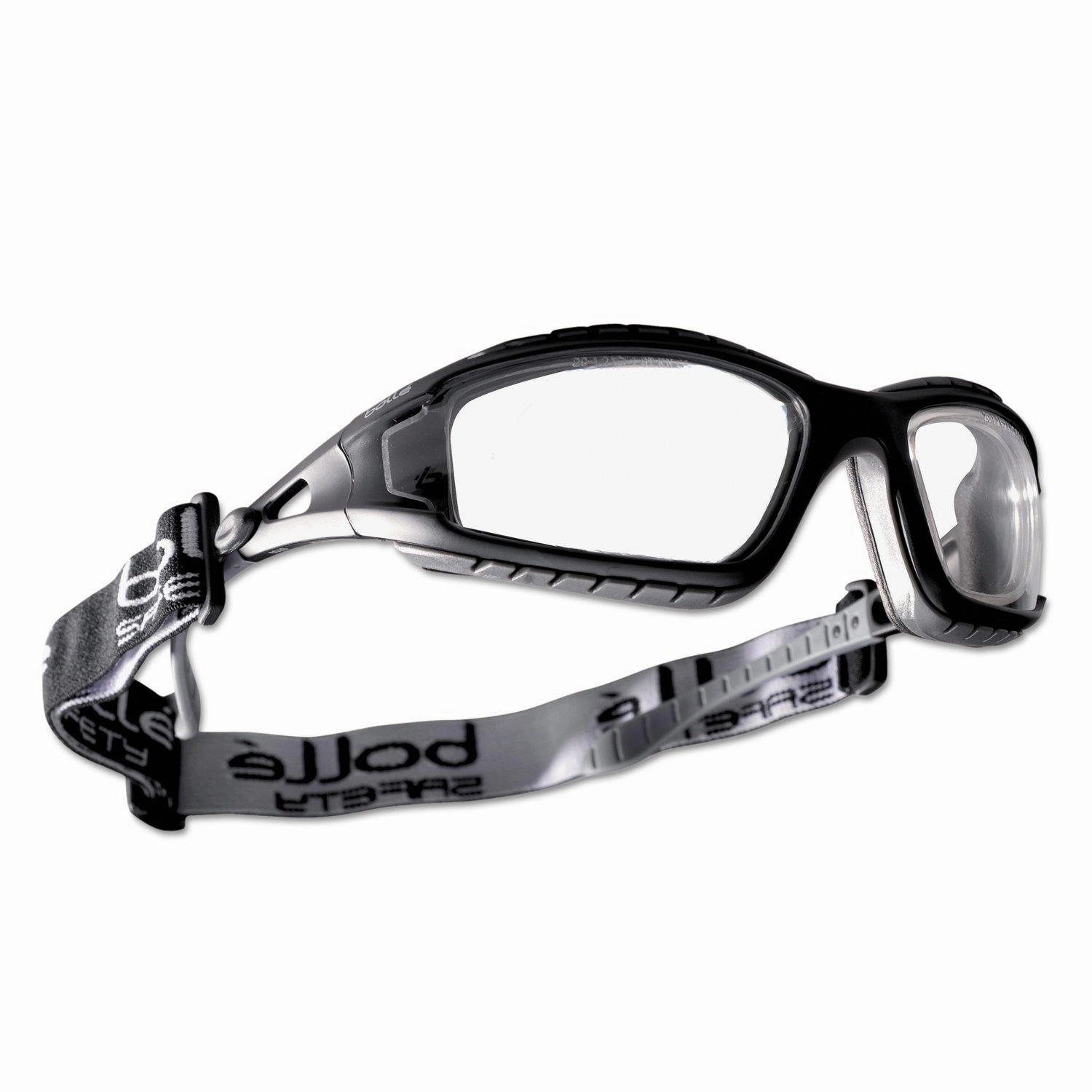 Bolle 40085 Tracker Series Safety Glasses, Anti-Scratch Anti-Fog Clear Lenses, One Size, Black/Gray