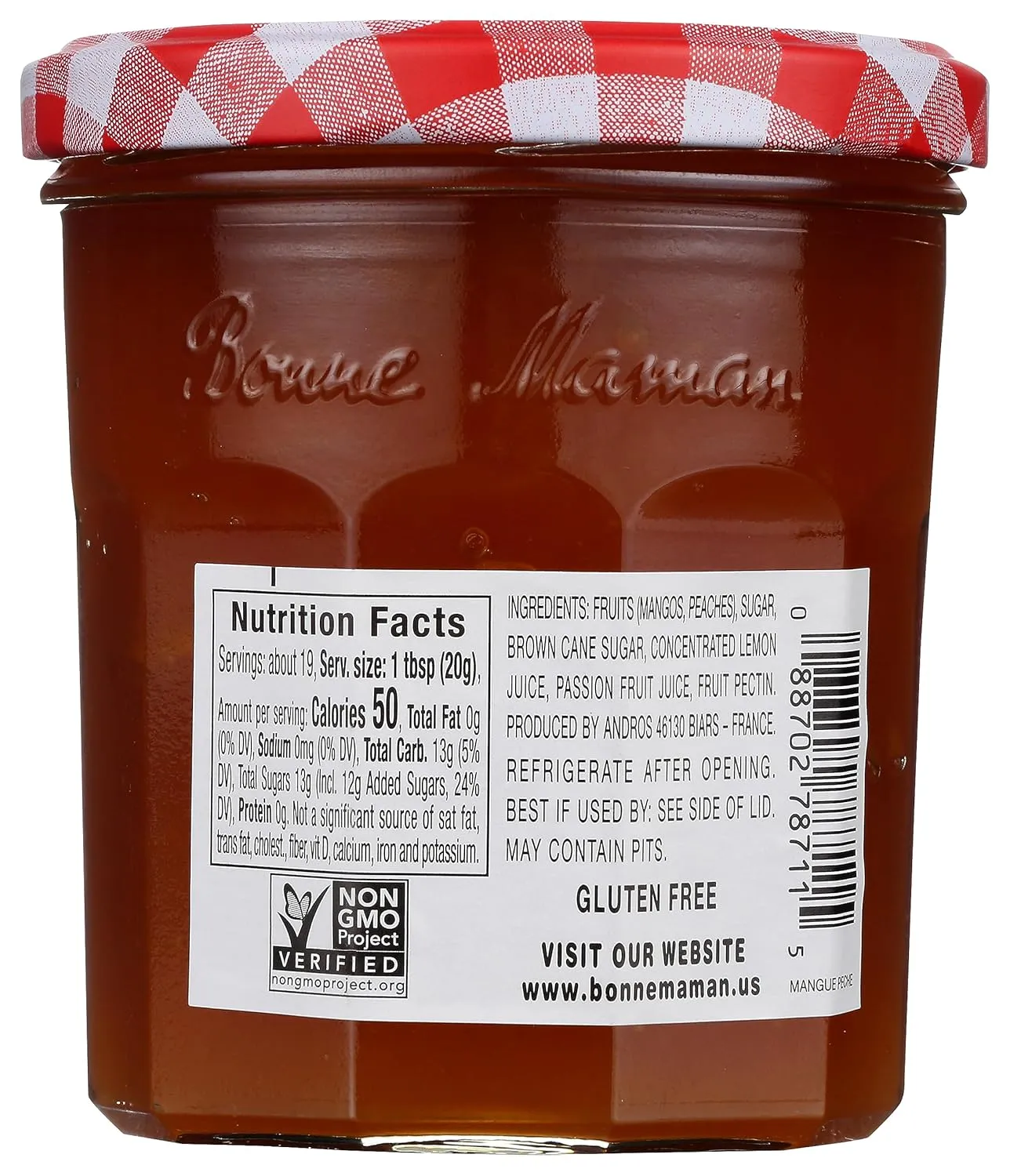 Bonne Maman Mango-Peach Preserves, 13 oz Glass Jars (Pack of 3) – Non-GMO, Made with Simple Ingredients