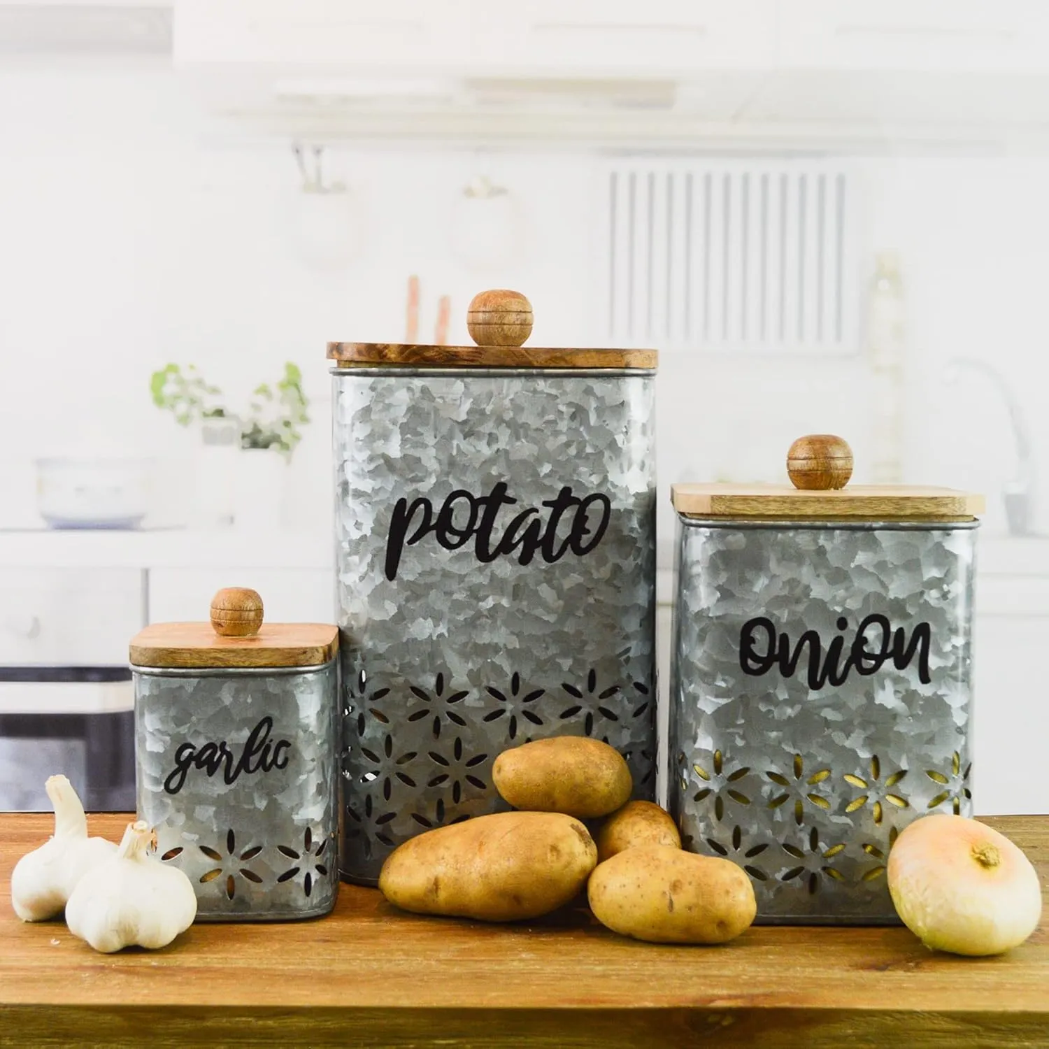 Boston Warehouse Root Vegetable Storage Set for Potatoes, Onions, and Garlic