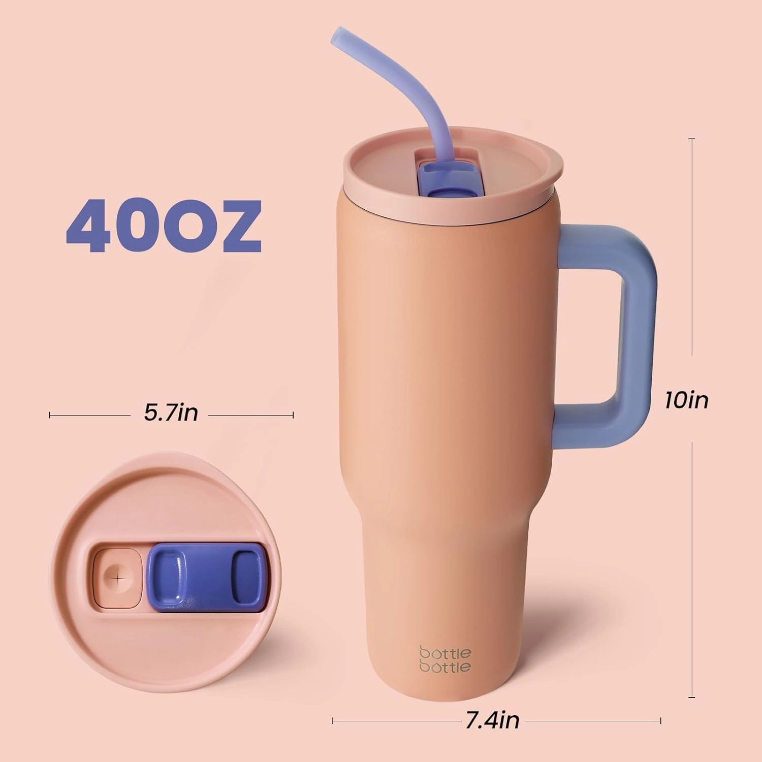 BOTTLE BOTTLE 40 oz Tumbler with Handle and Straw,Stainless Steel Vacuum Travel Mug,Car Cup with Straw, Stainless Steel Vacuum water bottle for Gifts Party Office Coffee (peach)