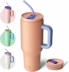 BOTTLE BOTTLE 40 oz Tumbler with Handle and Straw,Stainless Steel Vacuum Travel Mug,Car Cup with Straw, Stainless Steel Vacuum water bottle for Gifts Party Office Coffee (peach)