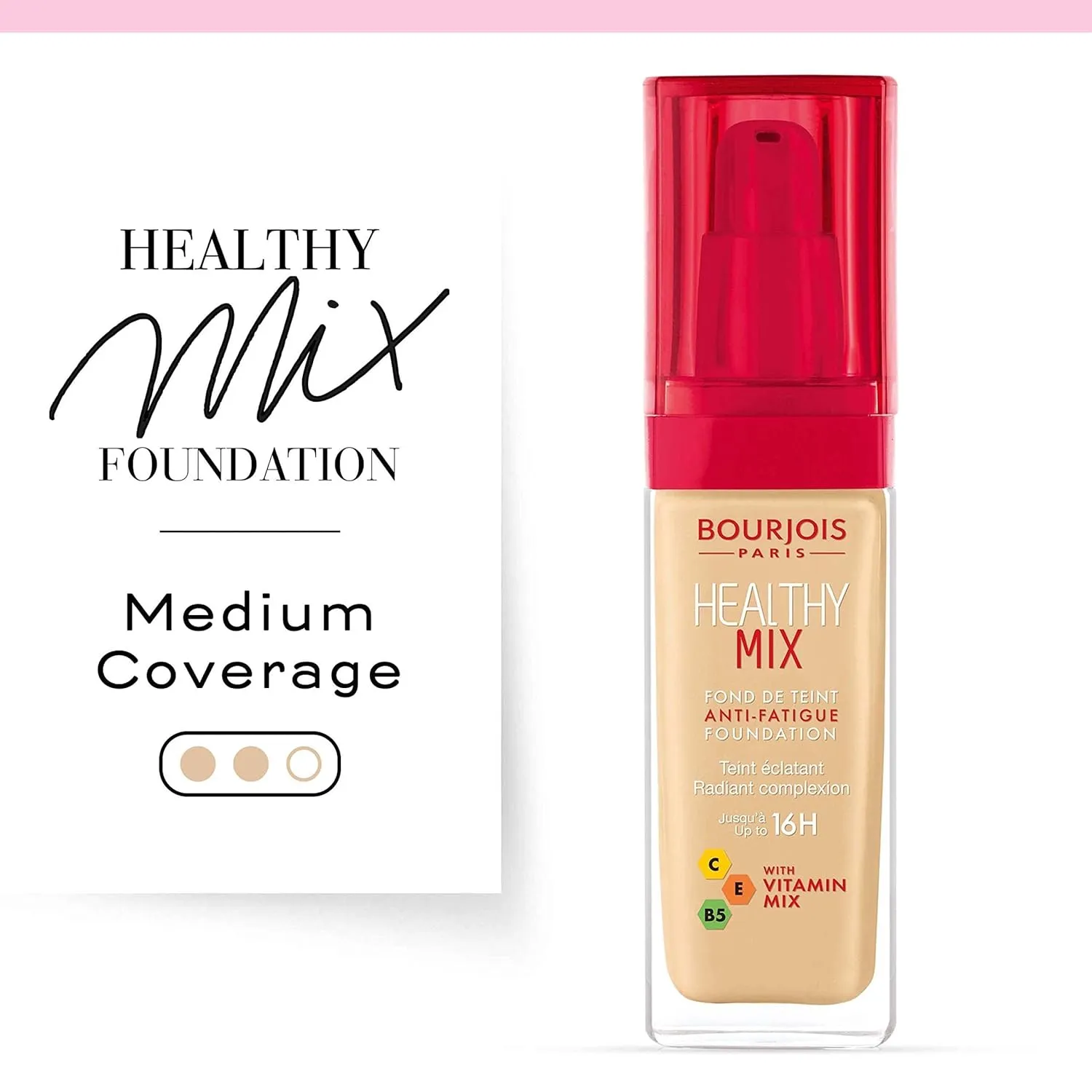 Bourjois Healthy Mix Anti-Fatigue Medium Coverage Liquid Foundation, 51 Light Vanilla, 30ml