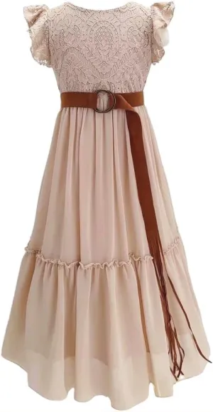Bow Dream Off White Peach Vintage Lace Sleeveless Flower Girl's Dress