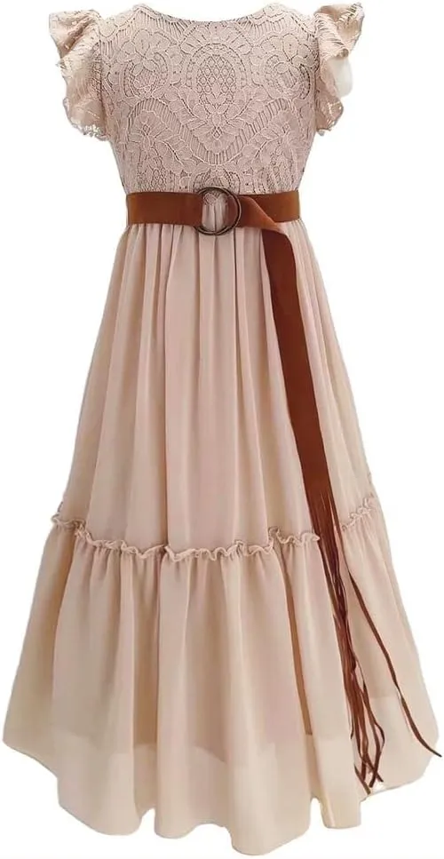 Bow Dream Off White Peach Vintage Lace Sleeveless Flower Girl's Dress