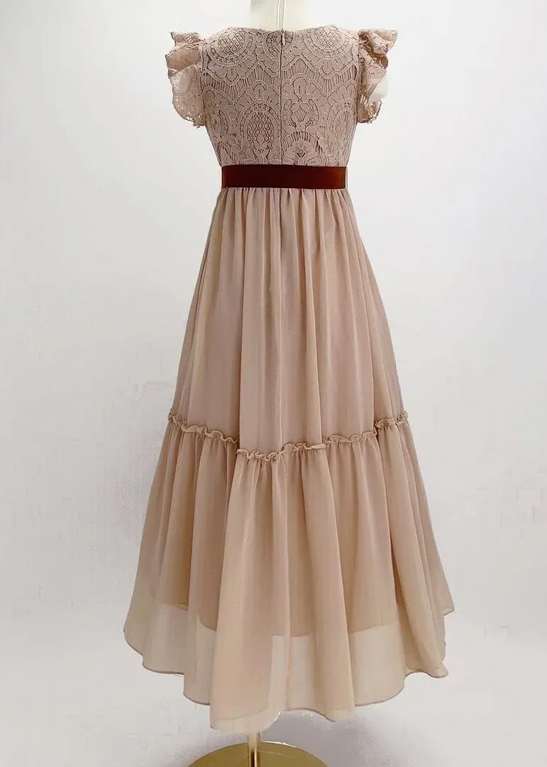 Bow Dream Off White Peach Vintage Lace Sleeveless Flower Girl's Dress