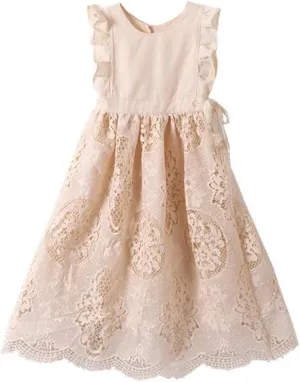 Bow Dream Off White Peach Vintage Lace Sleeveless Flower Girl's Dress