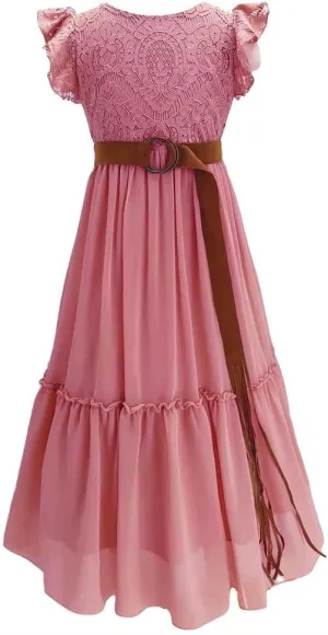 Bow Dream Off White Peach Vintage Lace Sleeveless Flower Girl's Dress
