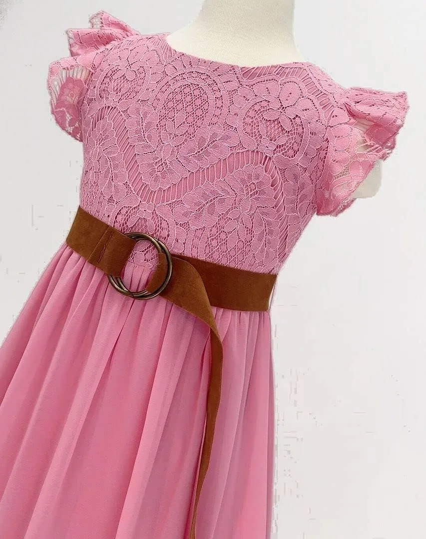 Bow Dream Off White Peach Vintage Lace Sleeveless Flower Girl's Dress