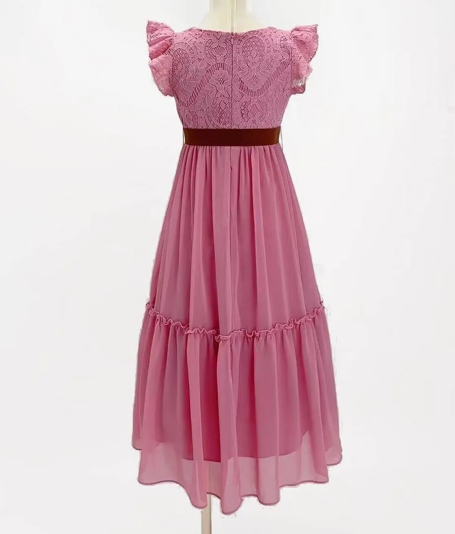 Bow Dream Off White Peach Vintage Lace Sleeveless Flower Girl's Dress