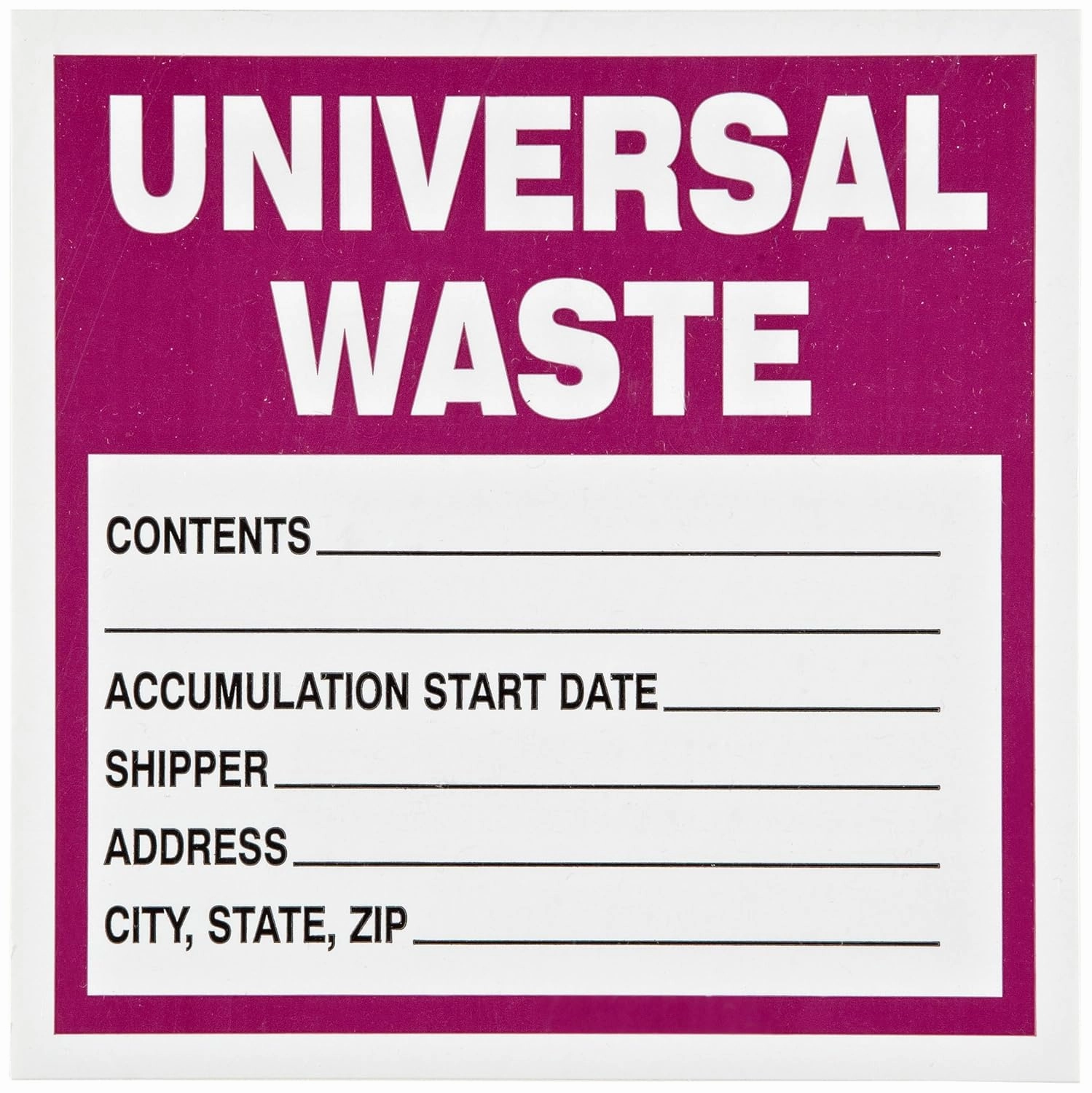 Brady 60362 6" Height, 6" Width, B-235 Paper Label, Purple And Black On White Color Universal Waste Labels (Pack Of 100)
