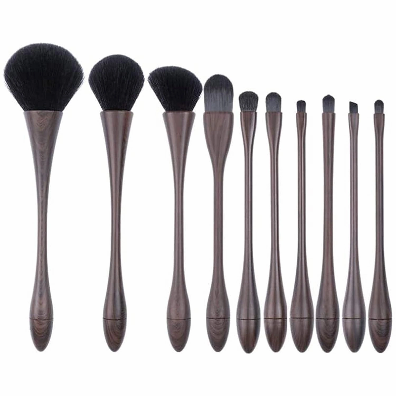 Brush 10 pc Wood Grains Curve Handle Makeup Brushes Eyebrow Powder Eyeshadow Foundation Brush Cosmetic Tools