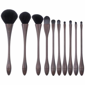 Brush 10 pc Wood Grains Curve Handle Makeup Brushes Eyebrow Powder Eyeshadow Foundation Brush Cosmetic Tools