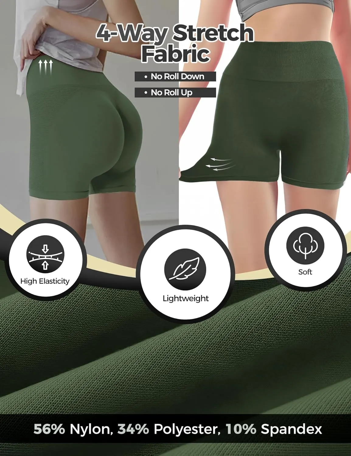 Buauty Gym Shorts Women, Seamless Yoga Workout Shorts, High-Waisted 3.6'' Scrunch Butt Booty Lifting Athletic Running Shorts