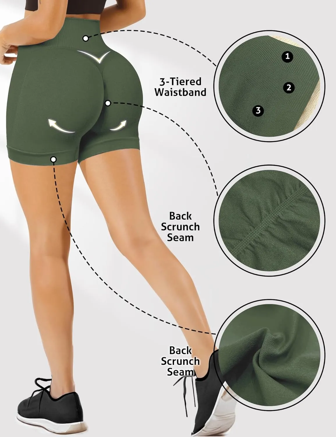 Buauty Gym Shorts Women, Seamless Yoga Workout Shorts, High-Waisted 3.6'' Scrunch Butt Booty Lifting Athletic Running Shorts