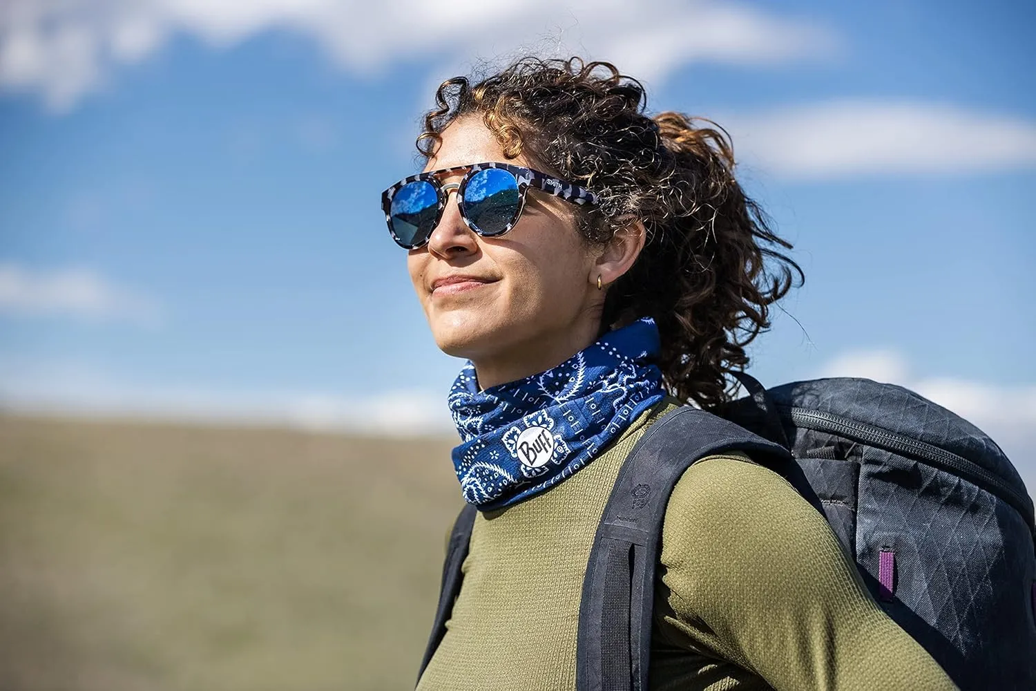 BUFF CoolNet UV Neck Gaiter, UPF 50 Sun Protection, Breathable, Versatile, Quick Dry Face Mask, Black & Blue, Adult Size