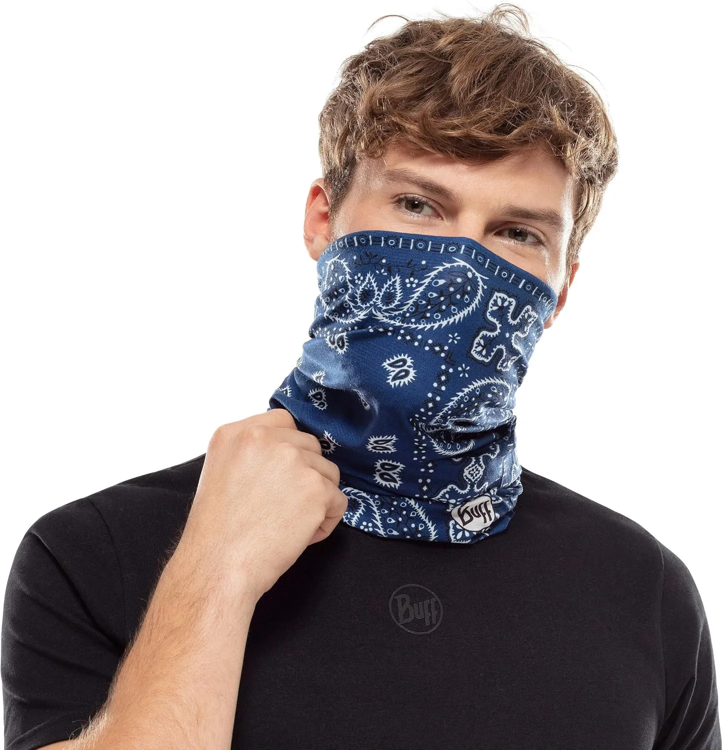 BUFF CoolNet UV Neck Gaiter, UPF 50 Sun Protection, Breathable, Versatile, Quick Dry Face Mask, Black & Blue, Adult Size