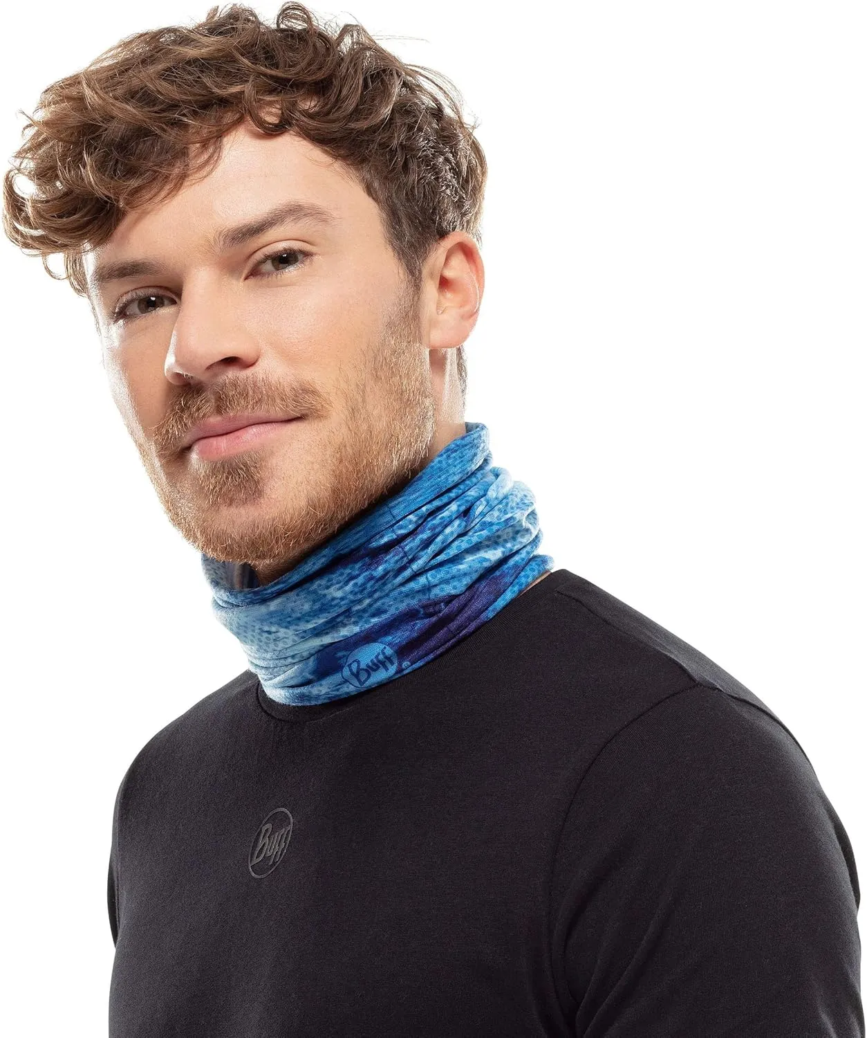 BUFF CoolNet UV Neck Gaiter, UPF 50 Sun Protection, Breathable, Versatile, Quick Dry Face Mask, Black & Blue, Adult Size