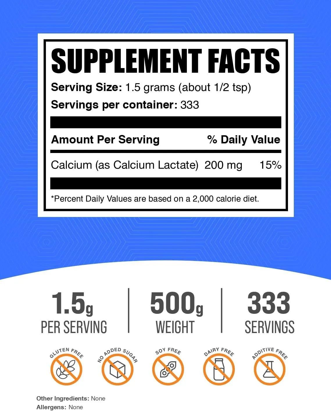 BulkSupplements.com Calcium Lactate Powder - Calcium Supplement Powder, Food Grade - Pure & Gluten Free, 1.5g per Serving, 500g (1.1 lbs) (Pack of 1)