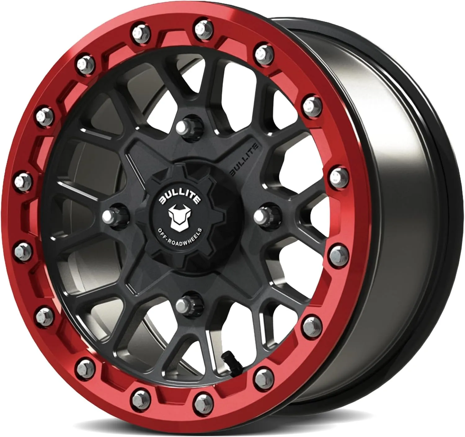 Bullite Wheels BT-05 Rider UTV ATV Wheel Gunmetal Gray Rims and Red Beadlock 15x7, 4x156 Bolt Pattern, 5 2 Offset, Compatible with Polaris RZR 1000 XP/Ranger XP 900/1000