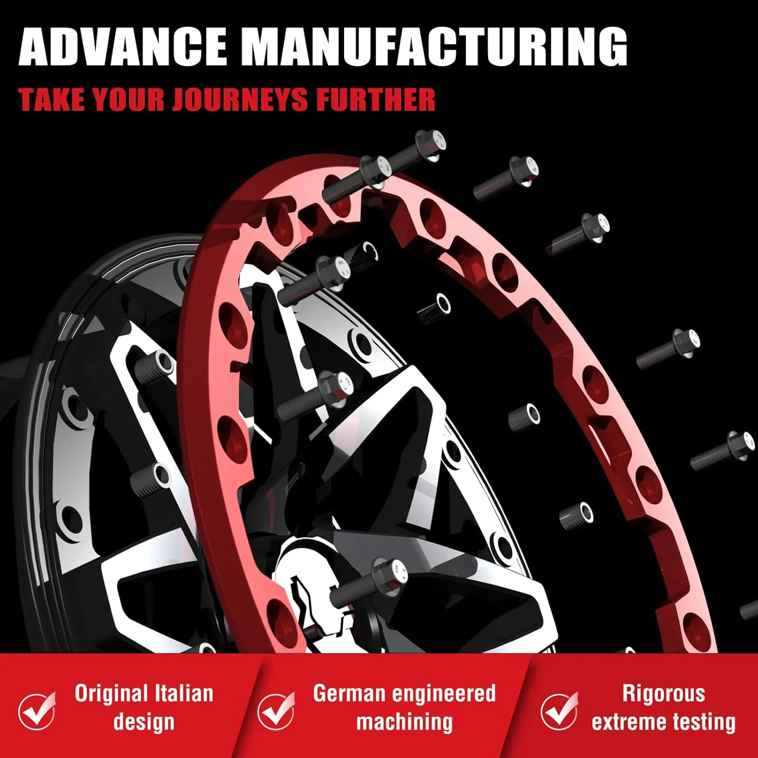 Bullite Wheels BT-05 Rider UTV ATV Wheel Gunmetal Gray Rims and Red Beadlock 15x7, 4x156 Bolt Pattern, 5 2 Offset, Compatible with Polaris RZR 1000 XP/Ranger XP 900/1000