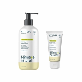 Bundle of ATTITUDE Moisturizing Hand Soap for Sensitive Skin Enriched with Oat and Argan Oil, EWG Verified, Plant and Mineral-Based Ingredients, Vegan, 16 Fl Oz   Hand Cream, 2.5 Fl Oz