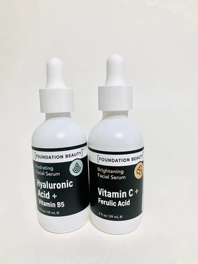 Bundle of Foundation Beauty Hydrating Hyaluronic Acid   Vitamin B5 & Vitamin C   Ferulic Acid Facial Serums, 2 items No Box