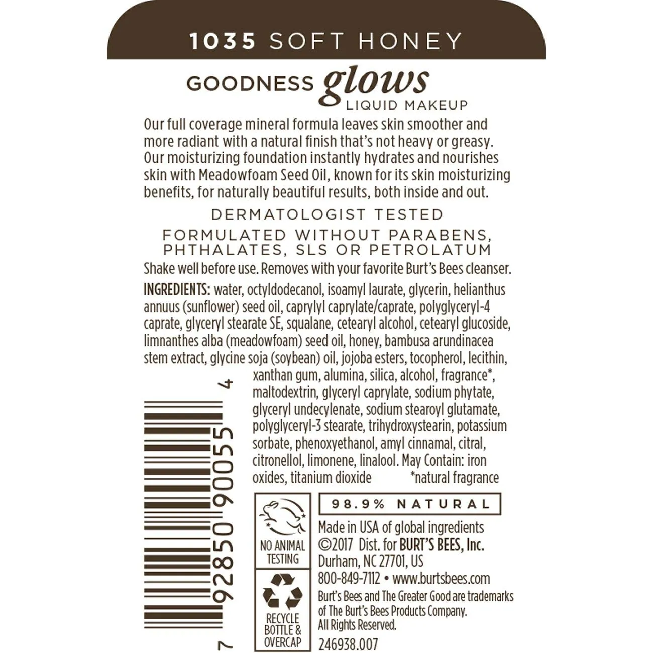 Burt's Bees Goodness Glows Liquid Makeup, Soft Honey - 1.0 Ounce