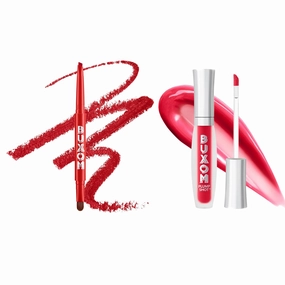BUXOM Plump Shot Collagen-Infused Lip Serum in Cherry Pop   Power Line Plumping Lip Liner in Real Red