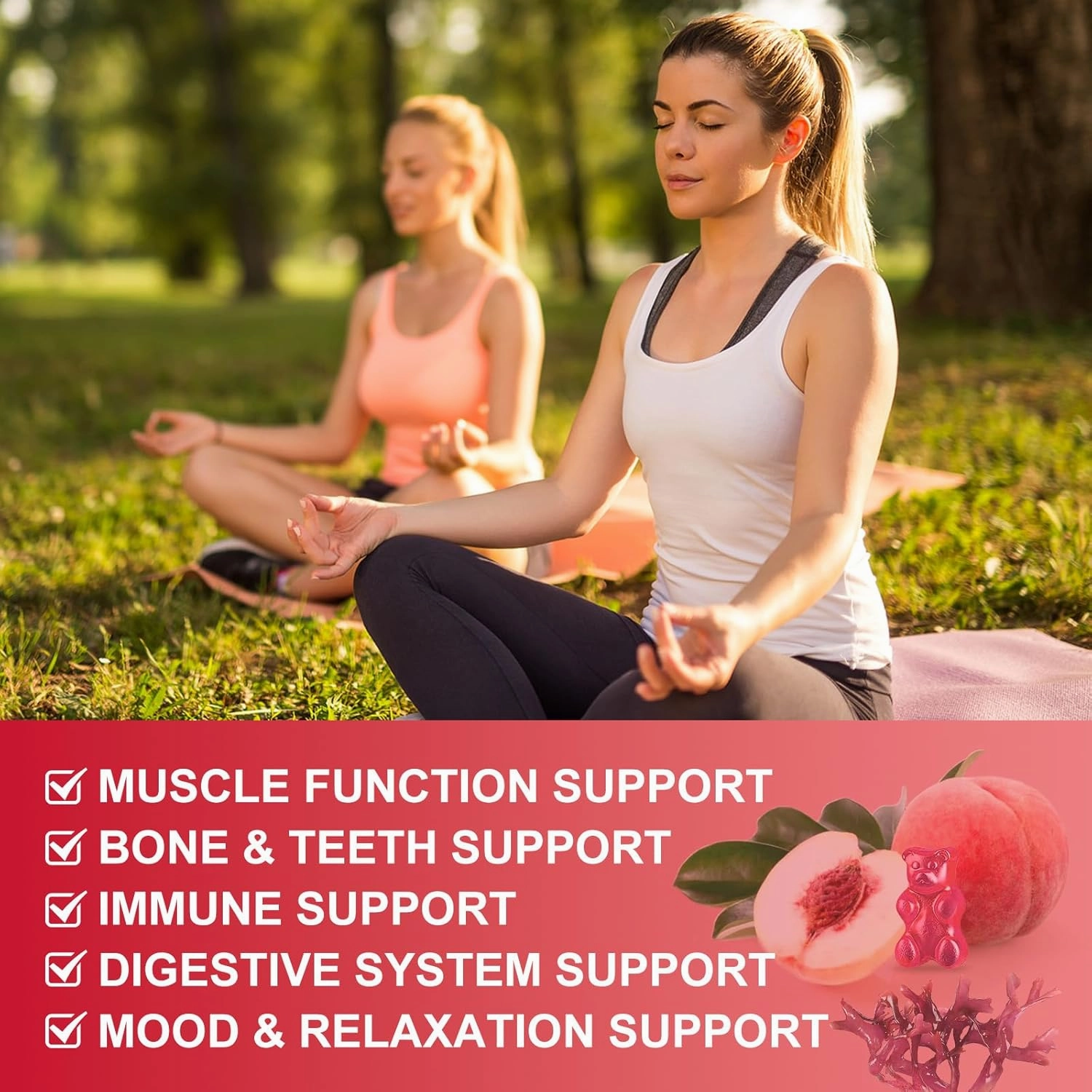 Calcium Citrate 1200mg Gummies with Vitamin D3 K2 - Chewable Calcium Magnesium Zinc d3 Supplement with Sea Moss Extract for Bone, Teeth, Immune Support for Women & Men, White Peach Flavor - 60 Gummies