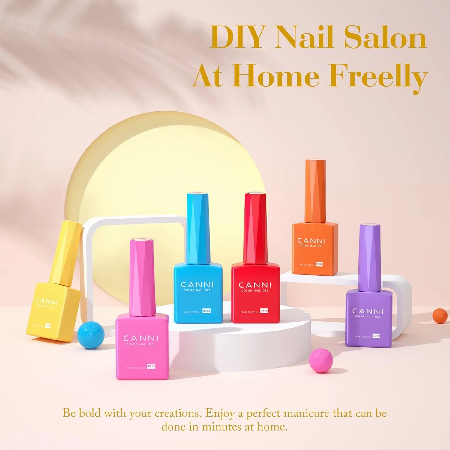 CANNI Gel Nail Polish Set – Bright Rainbow Summer 6 Colors 9ML (Red, Pink, Yellow, Blue, Orange,Purple), High Gloss Soak Off UV LED Nail Gel for Summer DIY Manicure