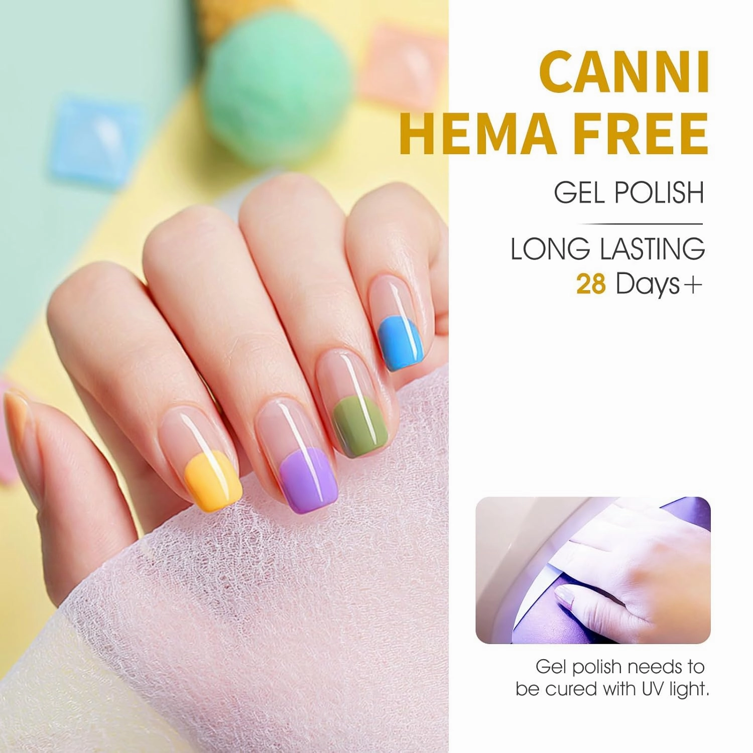 CANNI Gel Nail Polish Set – Bright Rainbow Summer 6 Colors 9ML (Red, Pink, Yellow, Blue, Orange,Purple), High Gloss Soak Off UV LED Nail Gel for Summer DIY Manicure