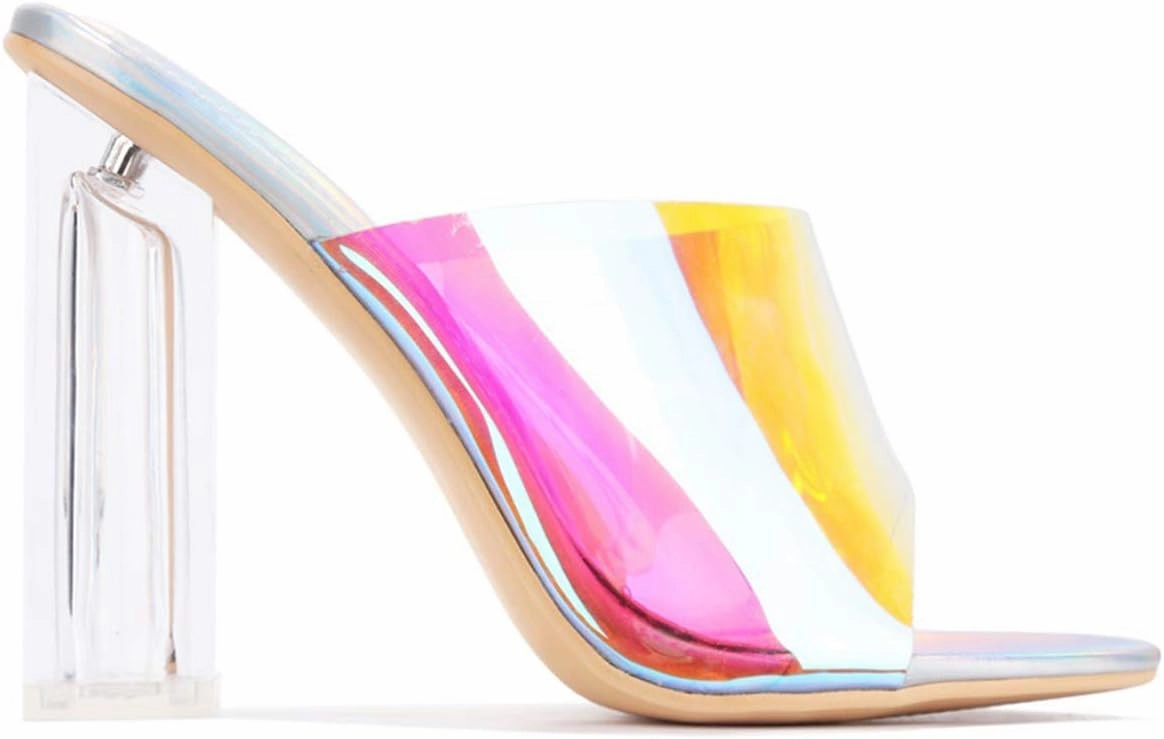 Cape Robbin Fusion Clear Chunky Block High Heels for Women, Transparent Booties for Women
