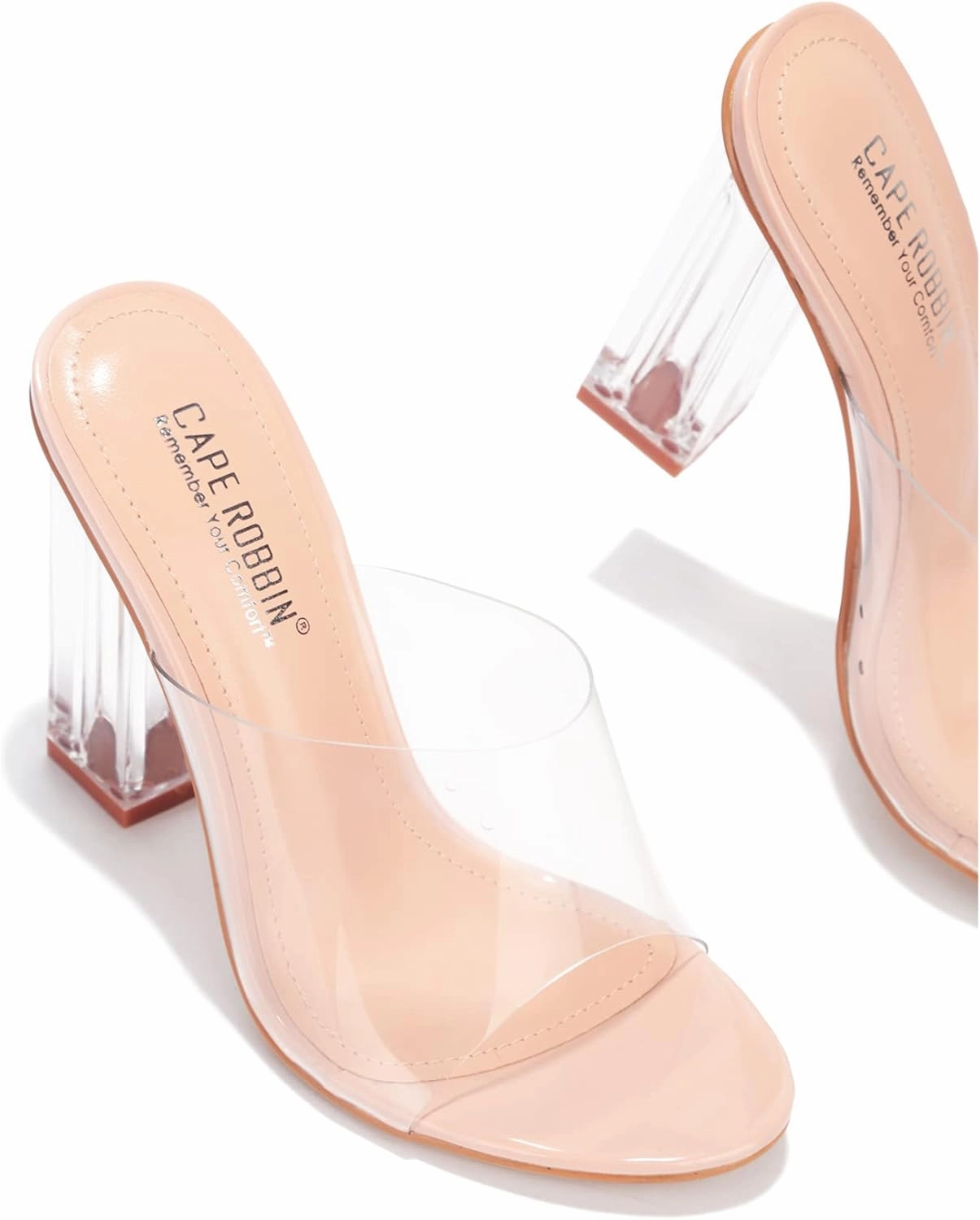 Cape Robbin Fusion Clear Chunky Block High Heels for Women, Transparent Booties for Women