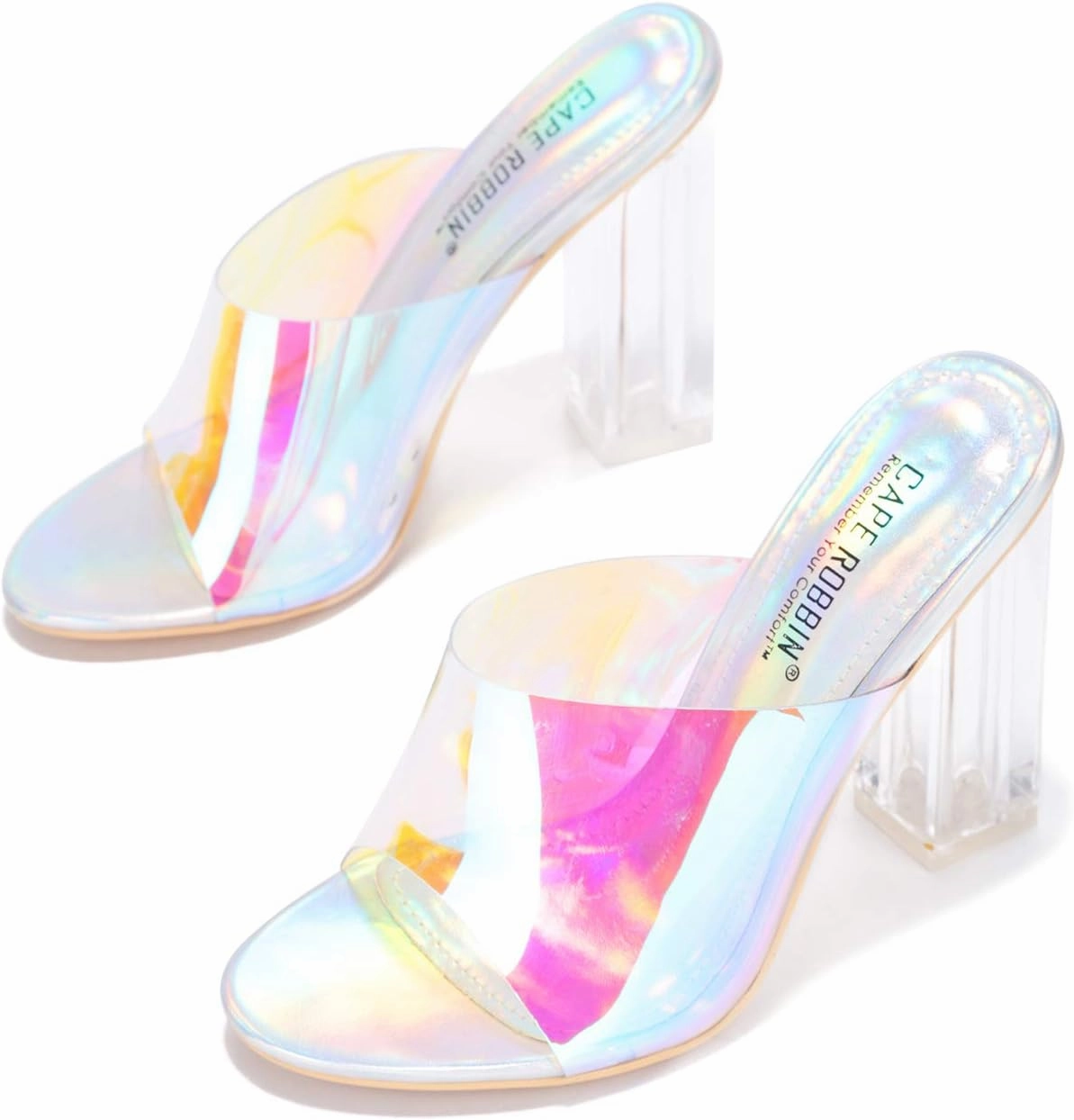 Cape Robbin Fusion Clear Chunky Block High Heels for Women, Transparent Booties for Women
