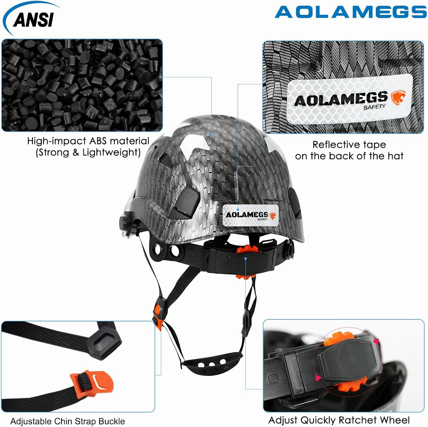 Carbon Fiber Pattern Hard Hats - Construction OSHA Approved Hard Hat,ANSI Z89.1 Type 1 Class C Adjustble Vented Safety Helmet for Men Women,6-Pt Suspension Low Profile Hard Hat with Chin Strap Cascos