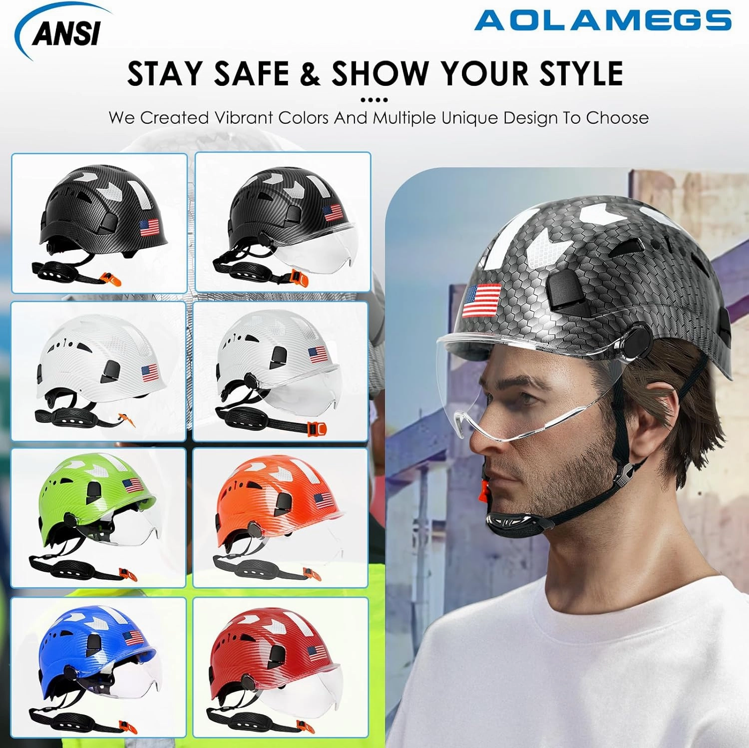 Carbon Fiber Pattern Hard Hats - Construction OSHA Approved Hard Hat,ANSI Z89.1 Type 1 Class C Adjustble Vented Safety Helmet for Men Women,6-Pt Suspension Low Profile Hard Hat with Chin Strap Cascos