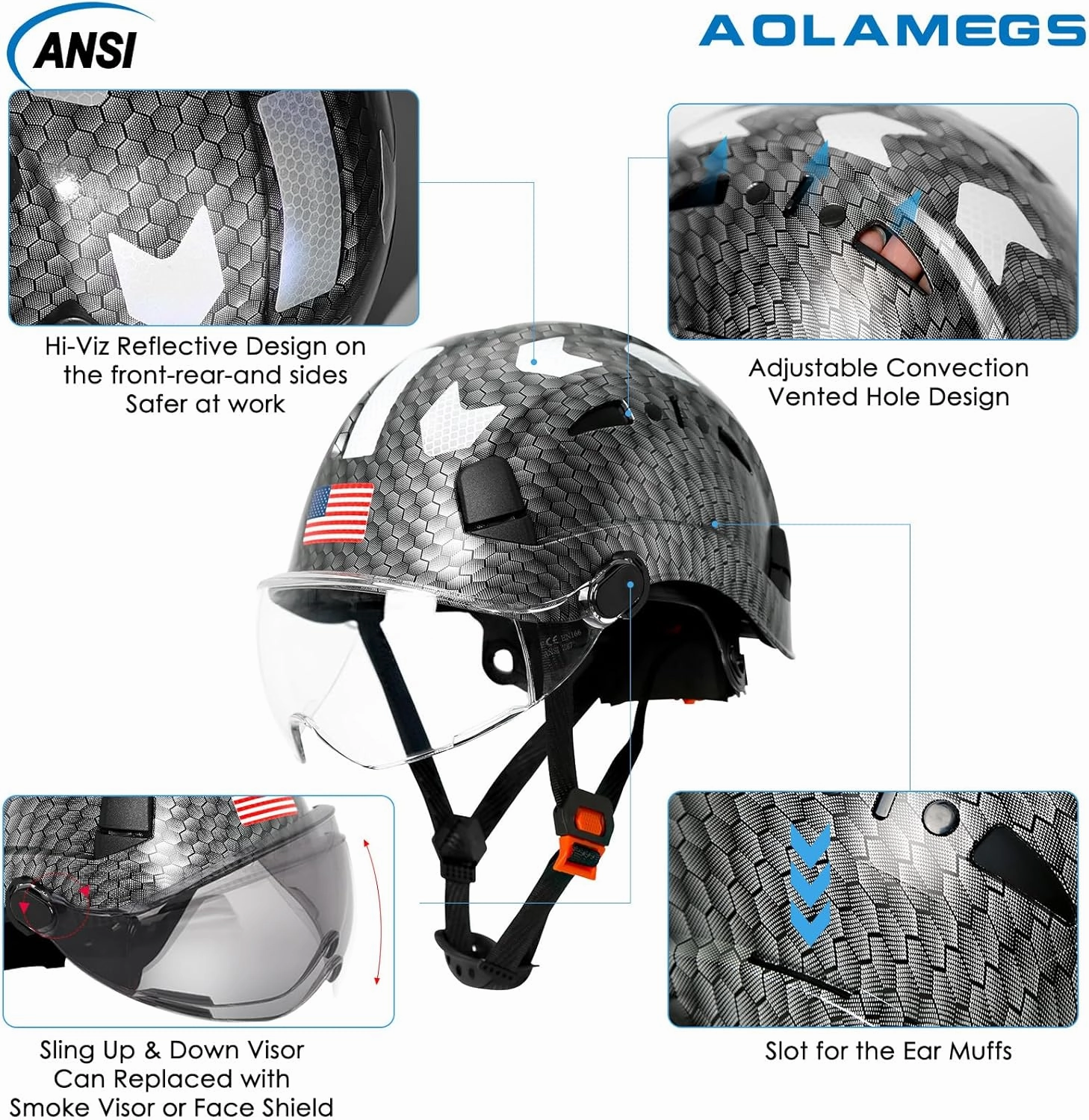 Carbon Fiber Pattern Hard Hats - Construction OSHA Approved Hard Hat,ANSI Z89.1 Type 1 Class C Adjustble Vented Safety Helmet for Men Women,6-Pt Suspension Low Profile Hard Hat with Chin Strap Cascos