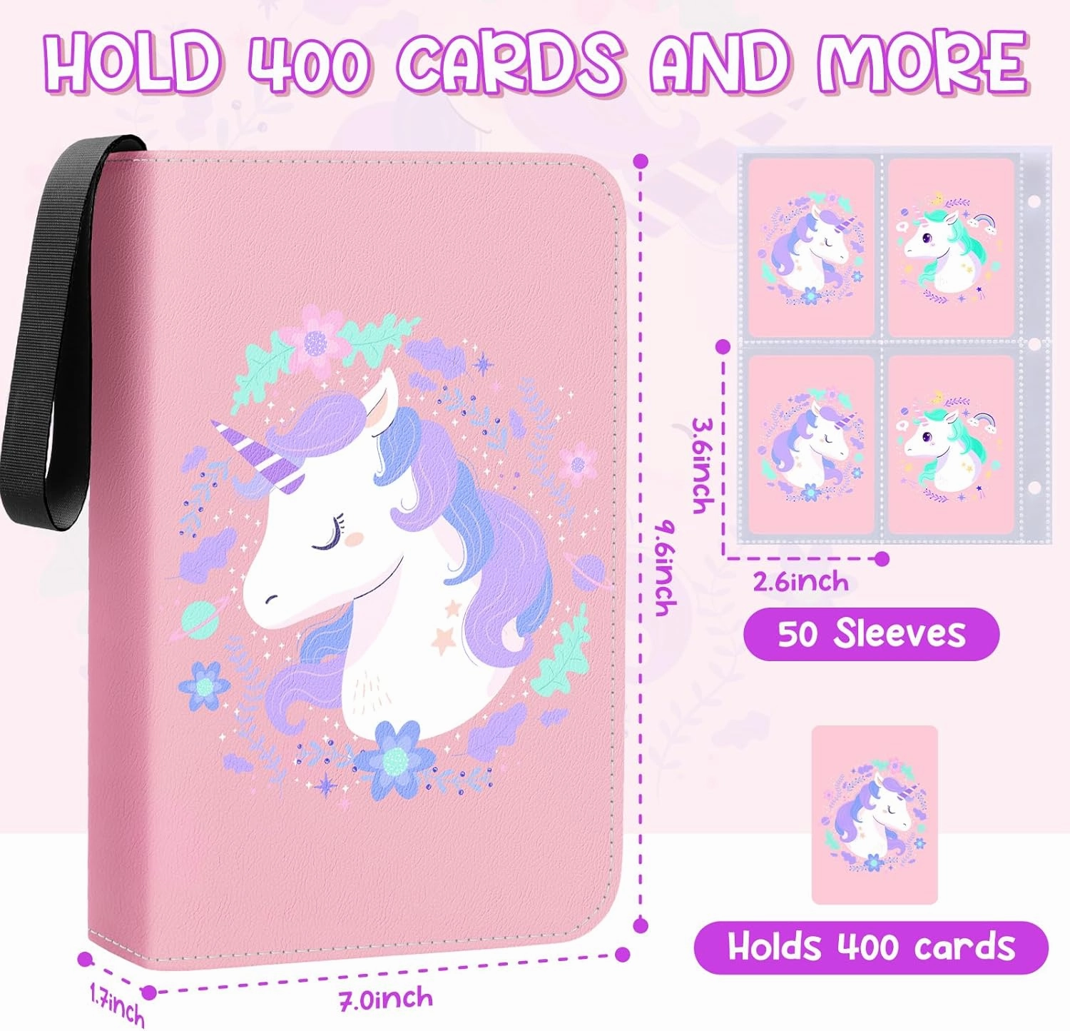Card Binder for Girl, 400 Cards Holder Album Trading Card Binder with Removable 50 Sleeves，Card Binder 4 Pocket Cards Book Case for For Lorcana, MTG, Game Cards, Sports Cards（Peach）