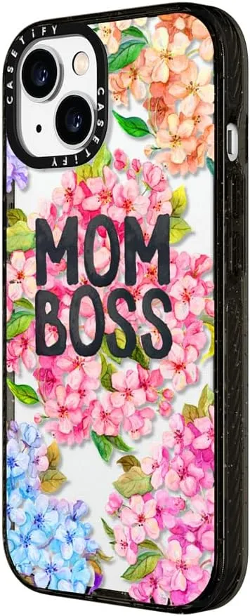 CASETiFY Impact Case for iPhone 15 [Slim / 8.2 ft. 4X Military Grade Drop Protection/Wireless Charging Compatible] - MOM BOSS - Clear Black