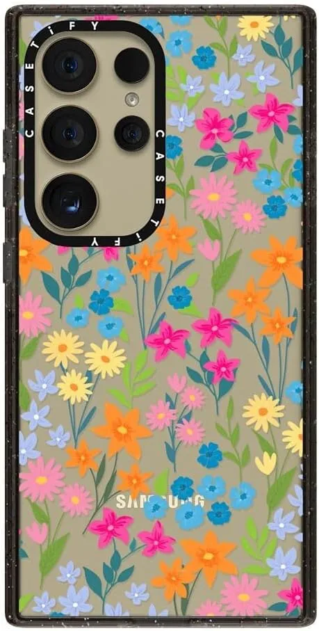 CASETiFY Impact Galaxy S24 Ultra Case - Bright Spring Flowers - Clear Black