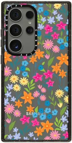 CASETiFY Impact Galaxy S24 Ultra Case - Bright Spring Flowers - Clear Black