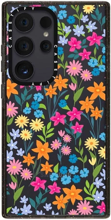 CASETiFY Impact Galaxy S24 Ultra Case - Bright Spring Flowers - Clear Black