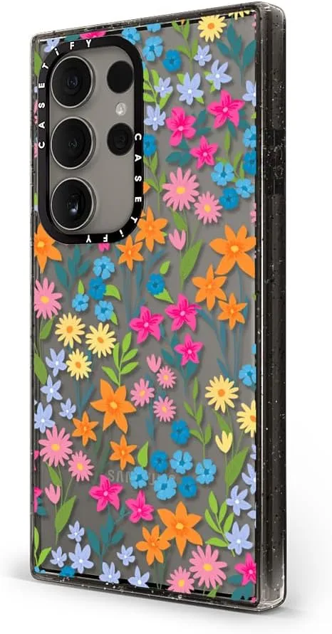 CASETiFY Impact Galaxy S24 Ultra Case - Bright Spring Flowers - Clear Black