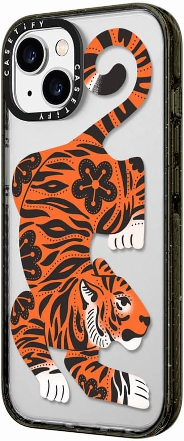 CASETiFY Impact Case for iPhone 14 Plus [Slim / 8.2 ft. 4X Military Grade Drop Protection/Wireless Charging Compatible] - Fierce Tiger - Clear Black