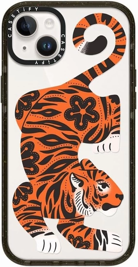 CASETiFY Impact Case for iPhone 14 Plus [Slim / 8.2 ft. 4X Military Grade Drop Protection/Wireless Charging Compatible] - Fierce Tiger - Clear Black