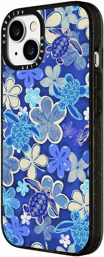 CASETiFY Impact Case for iPhone 15 [4X Military Grade Drop Tested / 8.2ft Drop Protection] - Flower Prints - Ocean Child - Clear Black