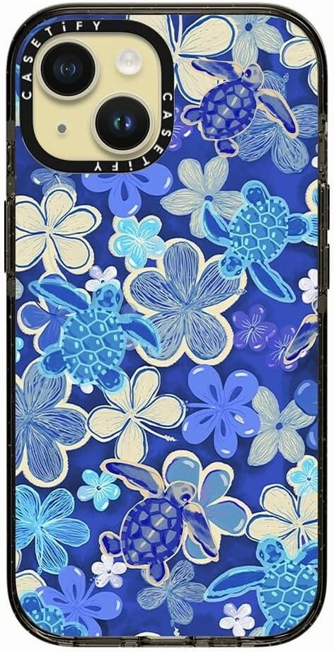 CASETiFY Impact Case for iPhone 15 [4X Military Grade Drop Tested / 8.2ft Drop Protection] - Flower Prints - Ocean Child - Clear Black