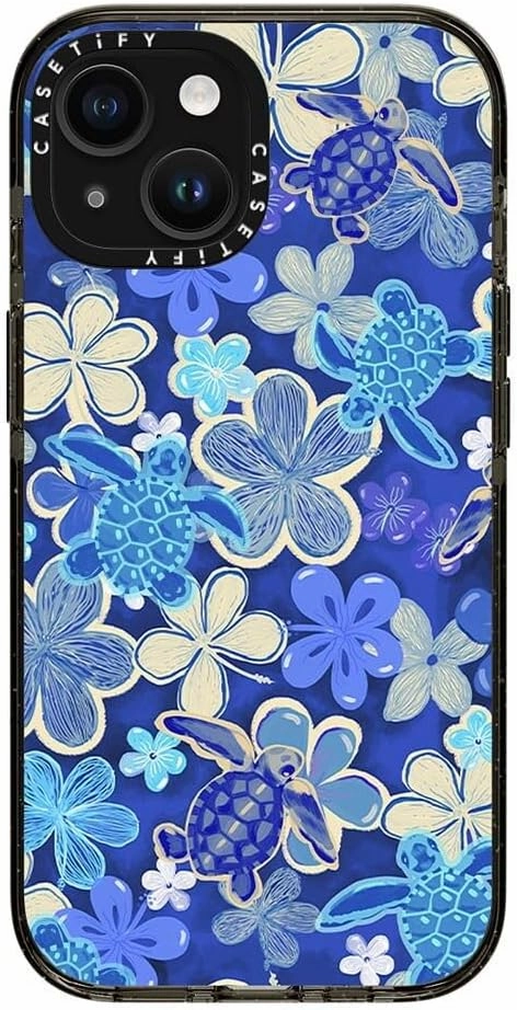 CASETiFY Impact Case for iPhone 15 [4X Military Grade Drop Tested / 8.2ft Drop Protection] - Flower Prints - Ocean Child - Clear Black