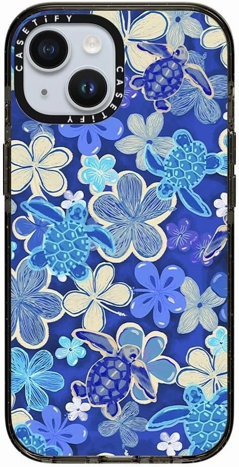 CASETiFY Impact Case for iPhone 15 [4X Military Grade Drop Tested / 8.2ft Drop Protection] - Flower Prints - Ocean Child - Clear Black