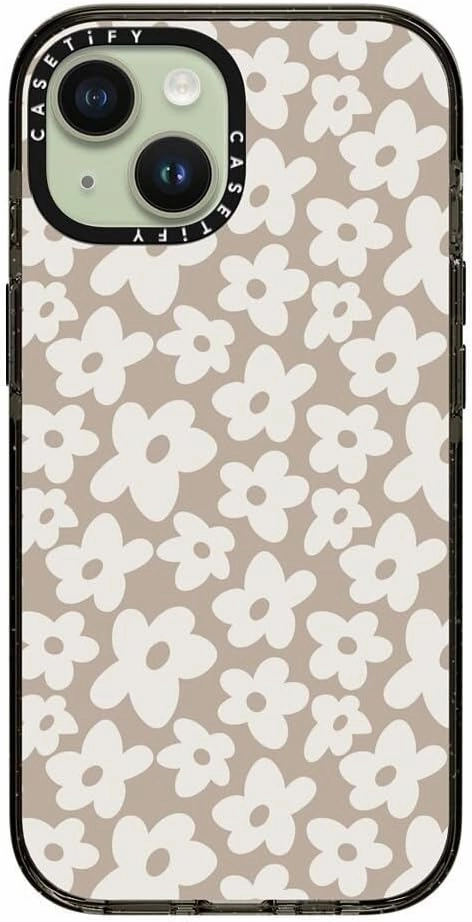 CASETiFY Impact Case for iPhone 15 [4X Military Grade Drop Tested / 8.2ft Drop Protection/Compatible with Magsafe] - Flower Prints - Natural Flower - Clear Black